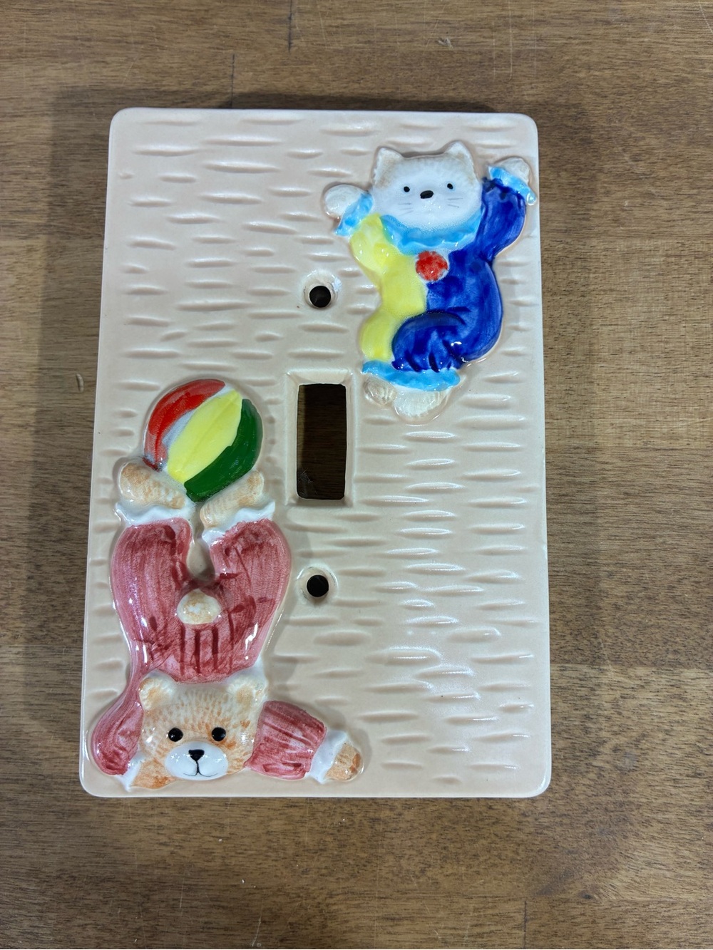 Vintage Ceramic 3D Cat Teddy Bear Light Switch Plate Nursery Decor